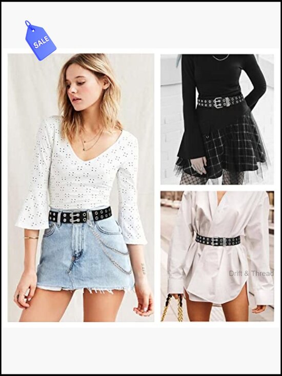 PU Leather Grommet Belt with Detachable Chain Punk Rock main image 6